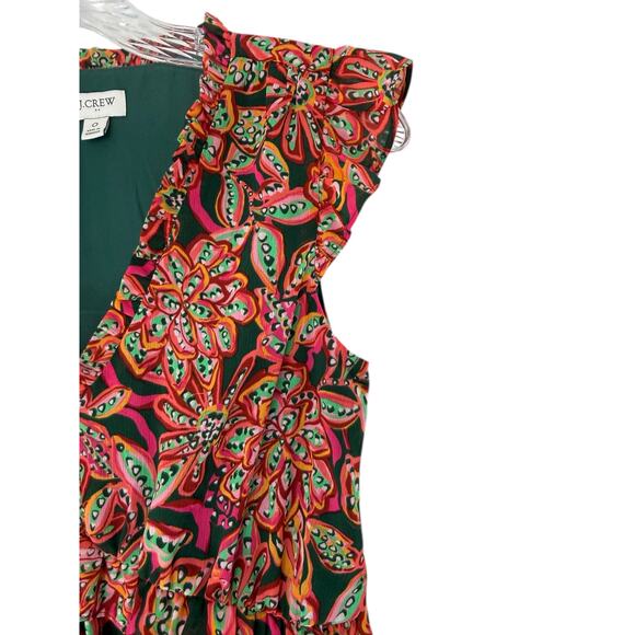 J.Crew Dress Prink Green Dainty V-Neck Ruffle Broomstick Short Sleeve Size 0 - Picture 5 of 14